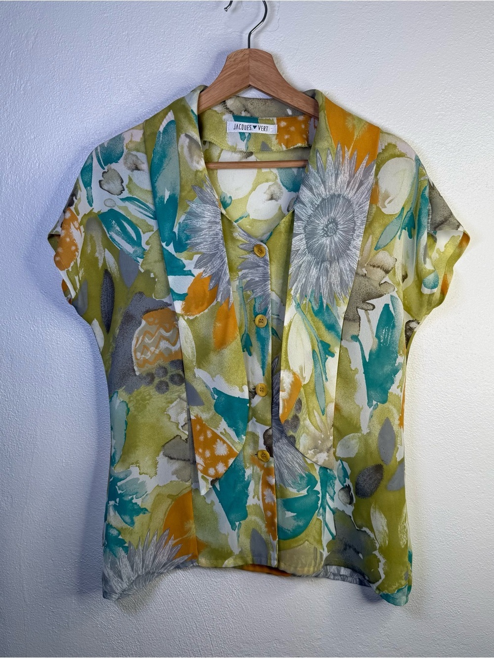 Jacques Vert Vintage Colrful, Tropical Print Button Up Blouse Women's Size 6 - Picture 4 of 14